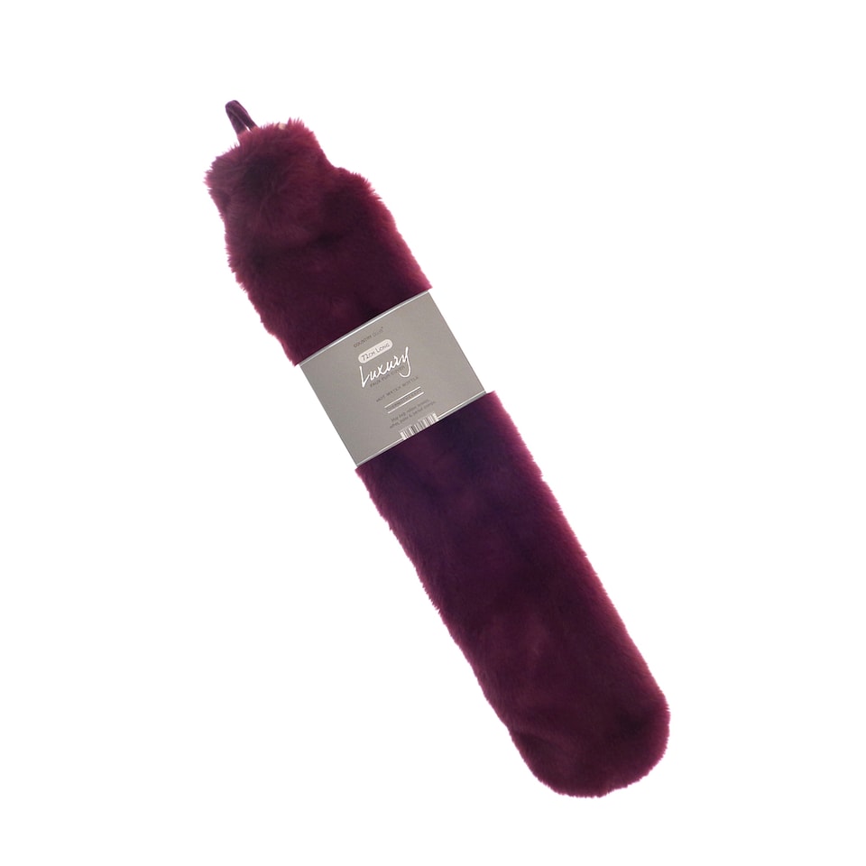 image 1 of Ribbon Super Luxury Long Faux Fur Hot Water Bottle And Cover | Purple | Plum | One Size | 1
