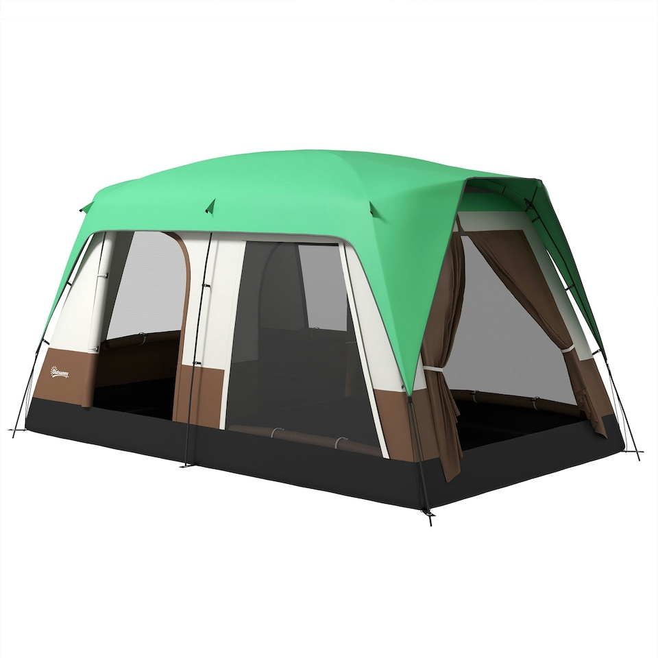 image 1 of Outsunny Camping Tent with 3000mm Waterproof Rainfly & Screen Panels, Green