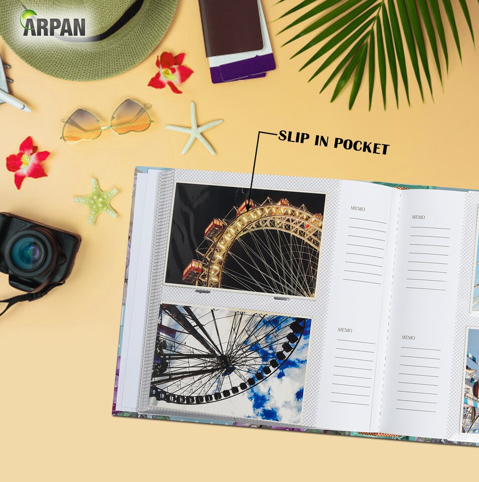 image 1 of ARPAN Large Slip In Memo Photo Album for 200 Photos 6x4" (10x15cm) – Picture Album with Memo Writing Space, Index Pages & CD/DVD Pocket – Memory Book for Family, Wedding & Travel Photos