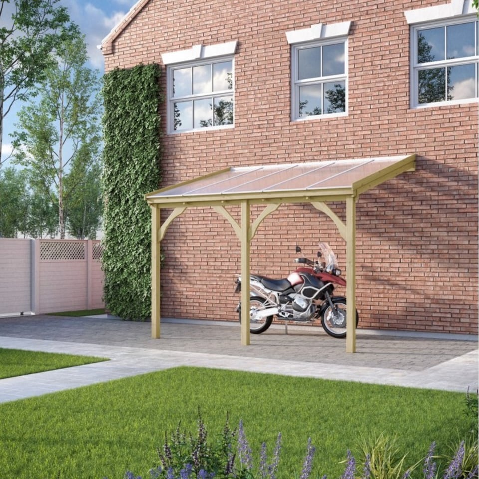 image 1 of Polycarbonate Roof Car Port 2 Post - Wood - L300 x W434 cm - Light Green | Brown