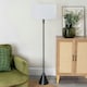 image 1 of ValueLights Mitch Grey Fabric Drum Lamp Shade Black Wood Single Stem Triangle Floor Lamp Black