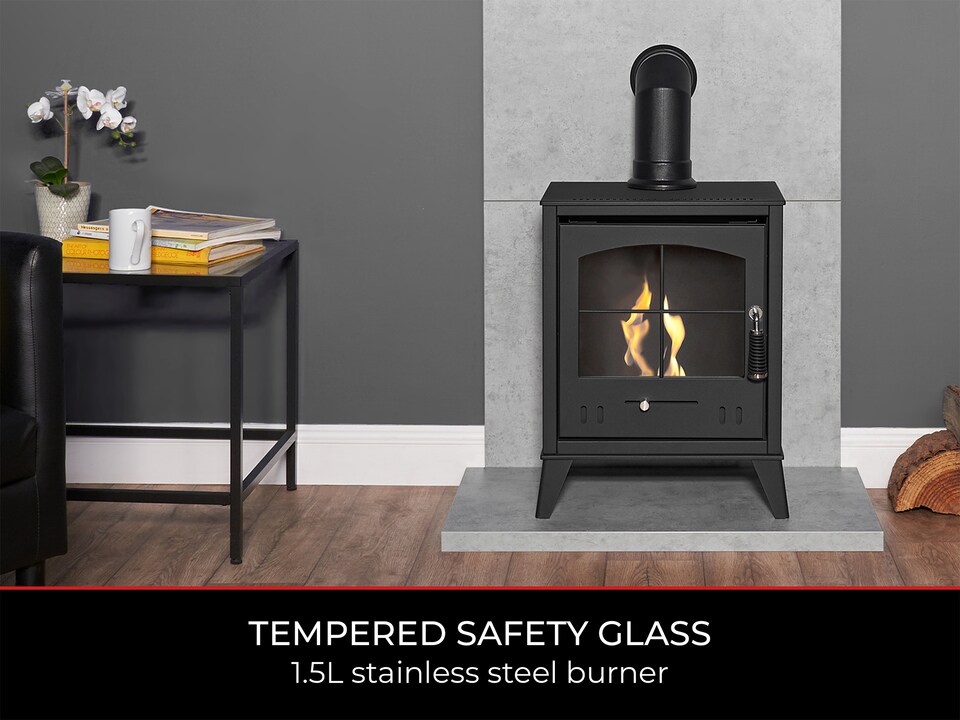 image 1 of OKO S2 Bio Ethanol Stove in Charcoal Grey with Angled Stove Pipe