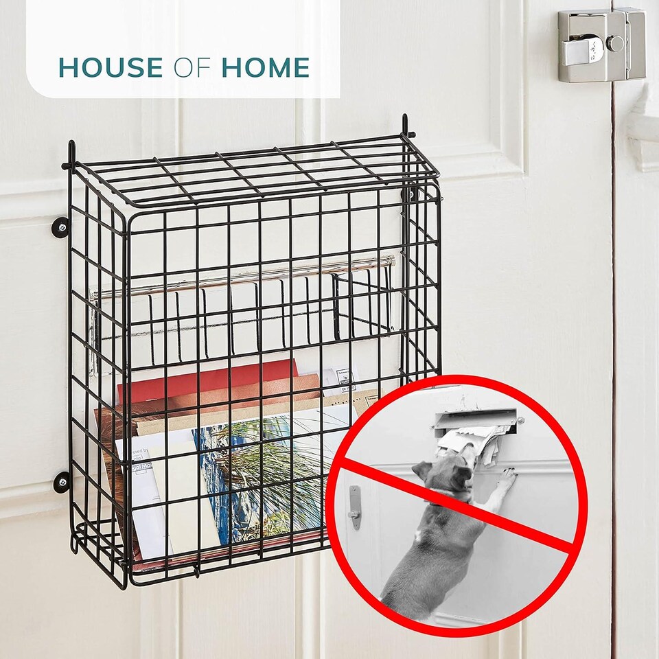 image 1 of House of Home Letter Box Cage Front Door Mounted Mail Box Letter Guard Post Catcher Black | Black