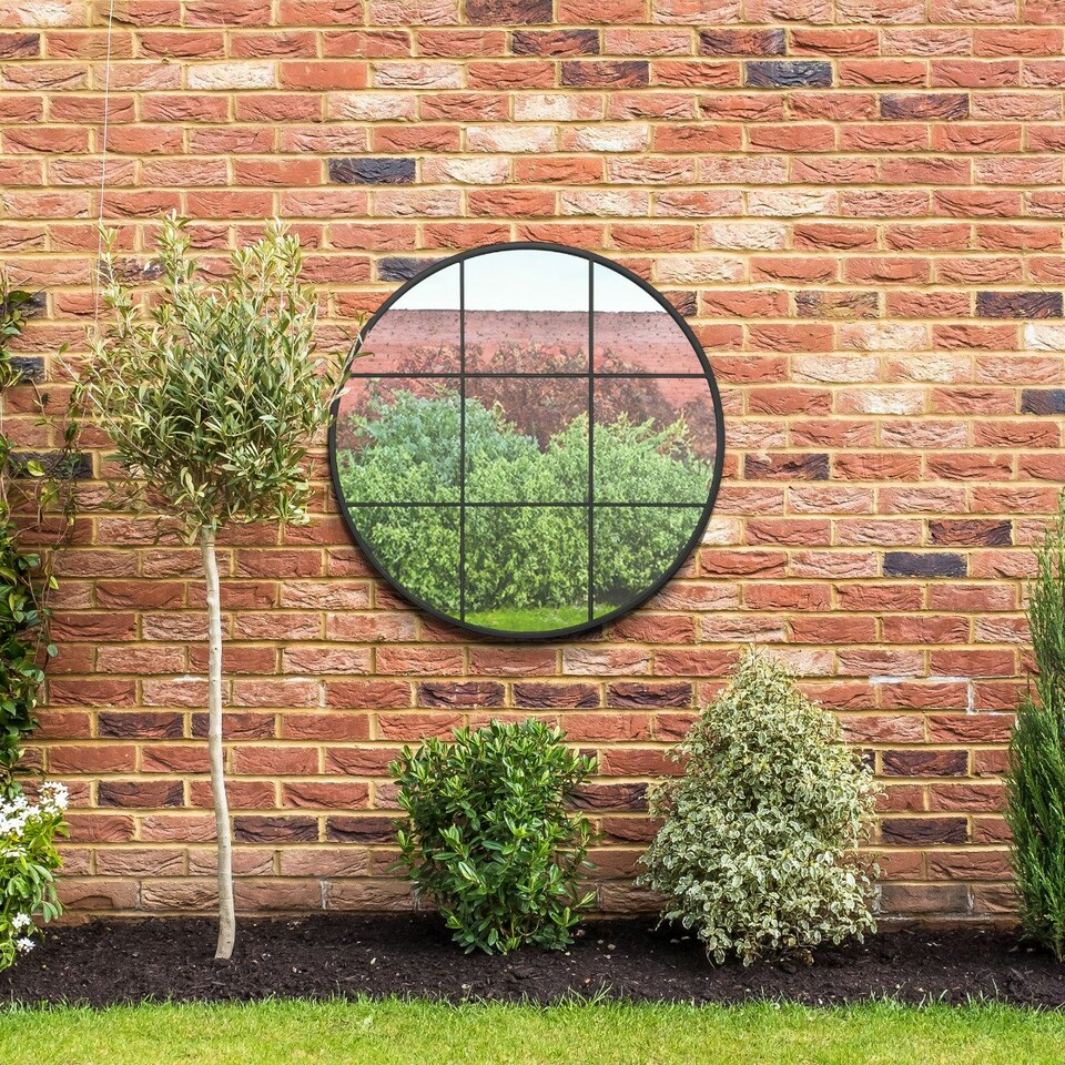 image 1 of The Circulus - Black Metal Frame Round Garden Wall Mirror 39" x 39" (100x100CM) Black