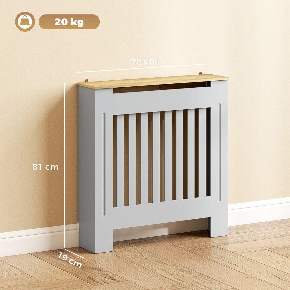 image 1 of HOMCOM Radiator Cover Wooden Cabinet Vertical Slatted Vent MDF Grey Home