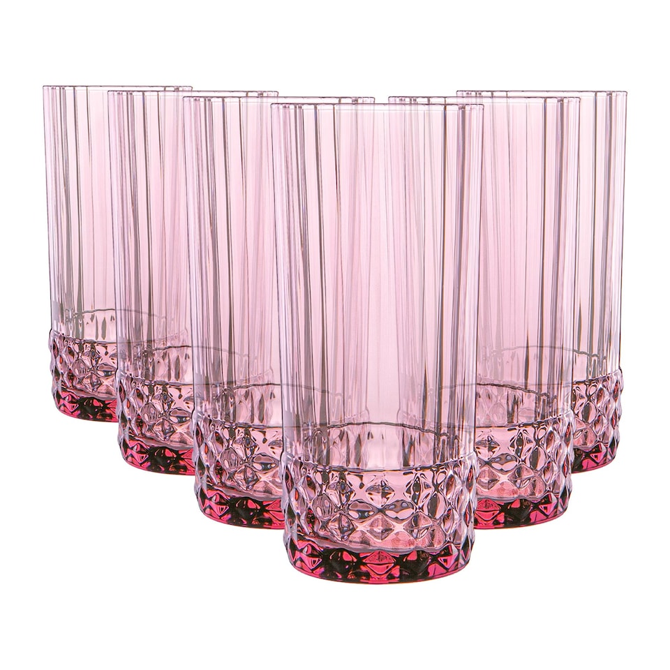 image 1 of Bormioli Rocco America '20s Highball Glasses - 490ml - Lilac Rose - Pack of 6 | Pink | Lilac Rose