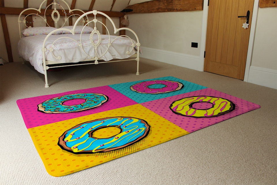 image 1 of Donut Cartoon Pop Art Style Designer Rug | Multi