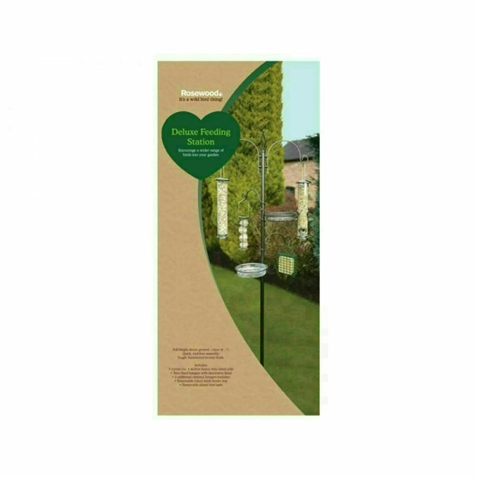 image 1 of 2 x Deluxe Wild Bird Feeding Station 4 Hangers, Feeder Tray, Plastic Bird Bath