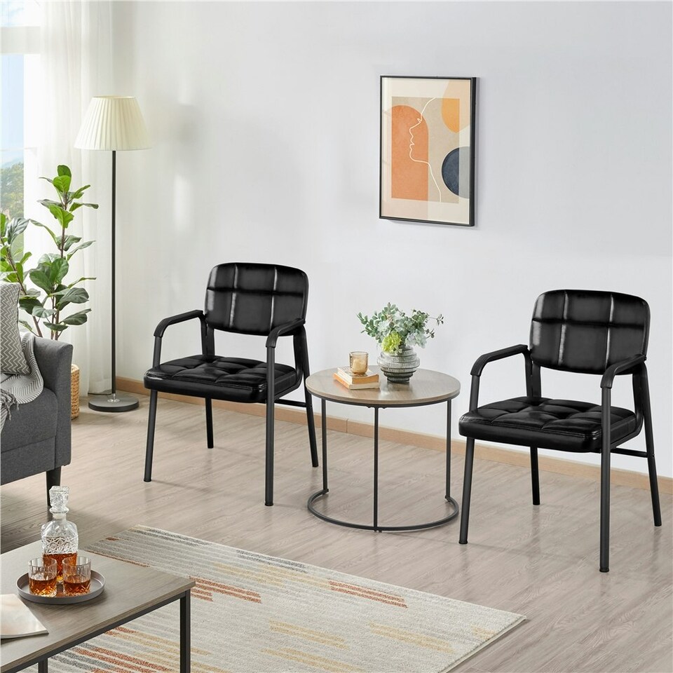 image 1 of Yaheetech 2pcs Office Reception Upholstered Chairs for Home & Office Black | Black
