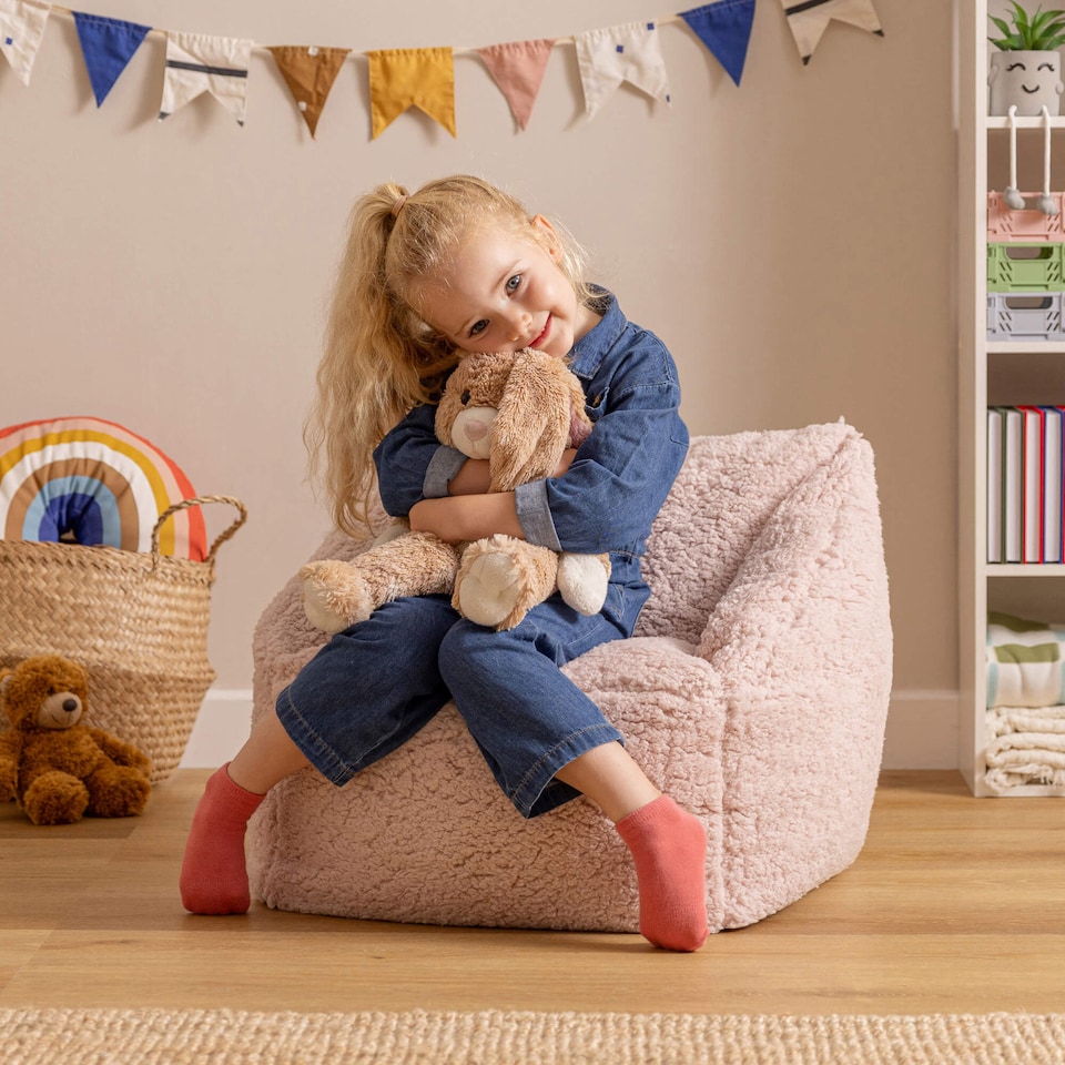 image 1 of Kids Bean Bag Chair - Pink Fluffy Beanbag for Children
