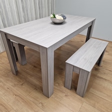 Modern Rectangle Grey Dining Table Set With 2 Benches Dining Room Furniture | Grey | One Size