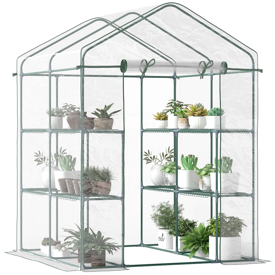 image 1 of Outsunny Walk In Greenhouse Garden Clear PVC Frame Shelves Reinforced Plant Grow
