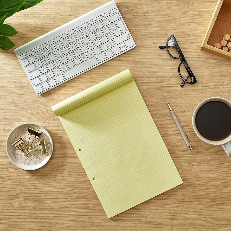 image 1 of Pack of 6 Rhino A4 Yellow Paper 100 Page 8mm Lined with Margin Refill Pads