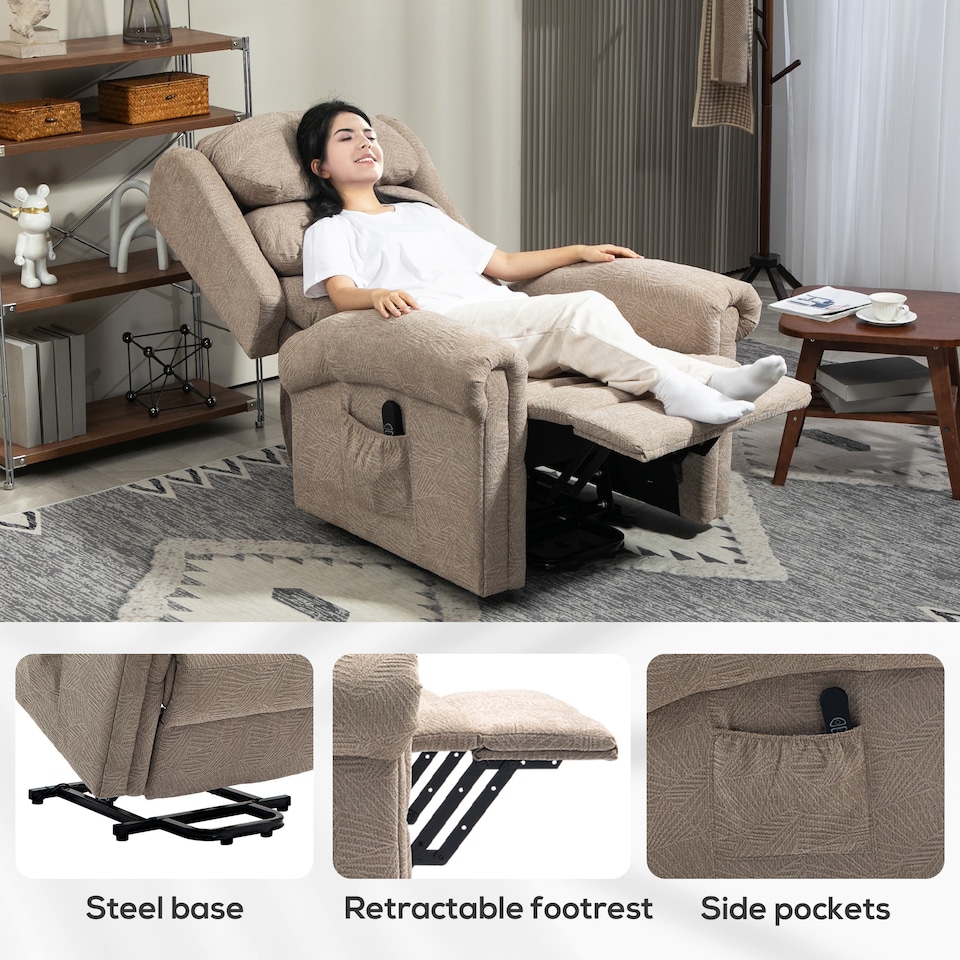 image 1 of HOMCOM Power Lift Recliner Chair for Elderly with Remote Control, Khaki | Brown