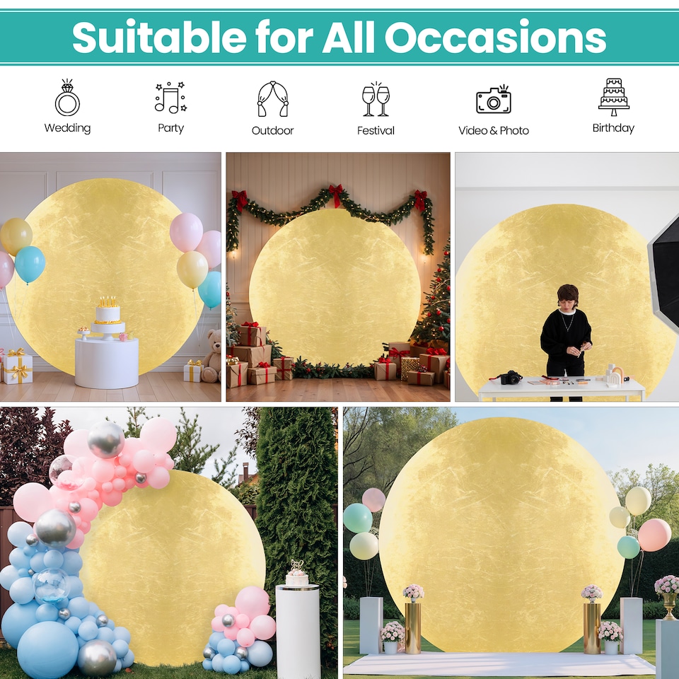image 1 of 190GSM Shiny Gold Round Arch Wrinkle-Resistant Backdrop Cover - 150cm