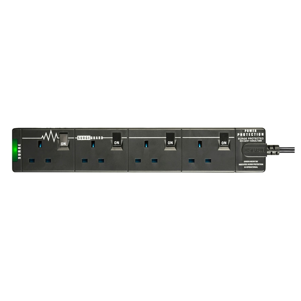 image 1 of Masterplug 4 Socket 2m Extension Lead Surge Switched & LED Black