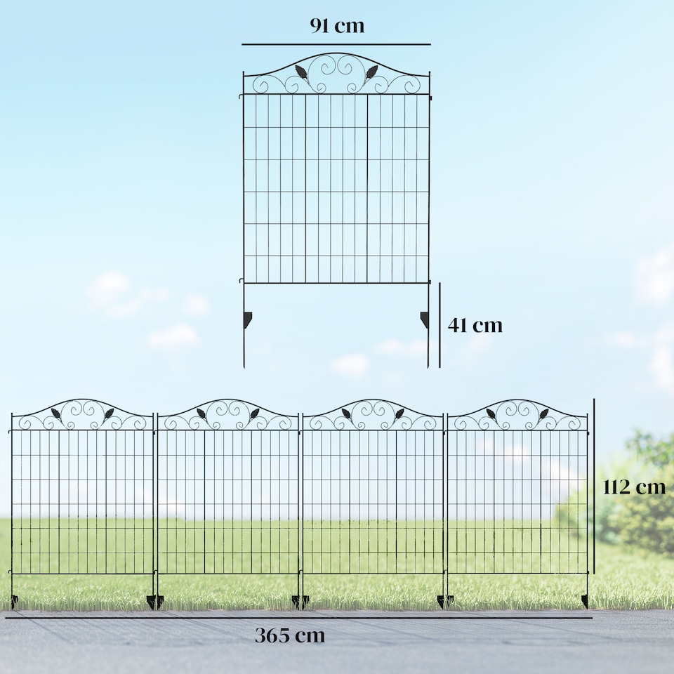 image 1 of Outsunny Garden Decorative Fence 4 Panels 44in x 12ft Steel Wire Border Edging