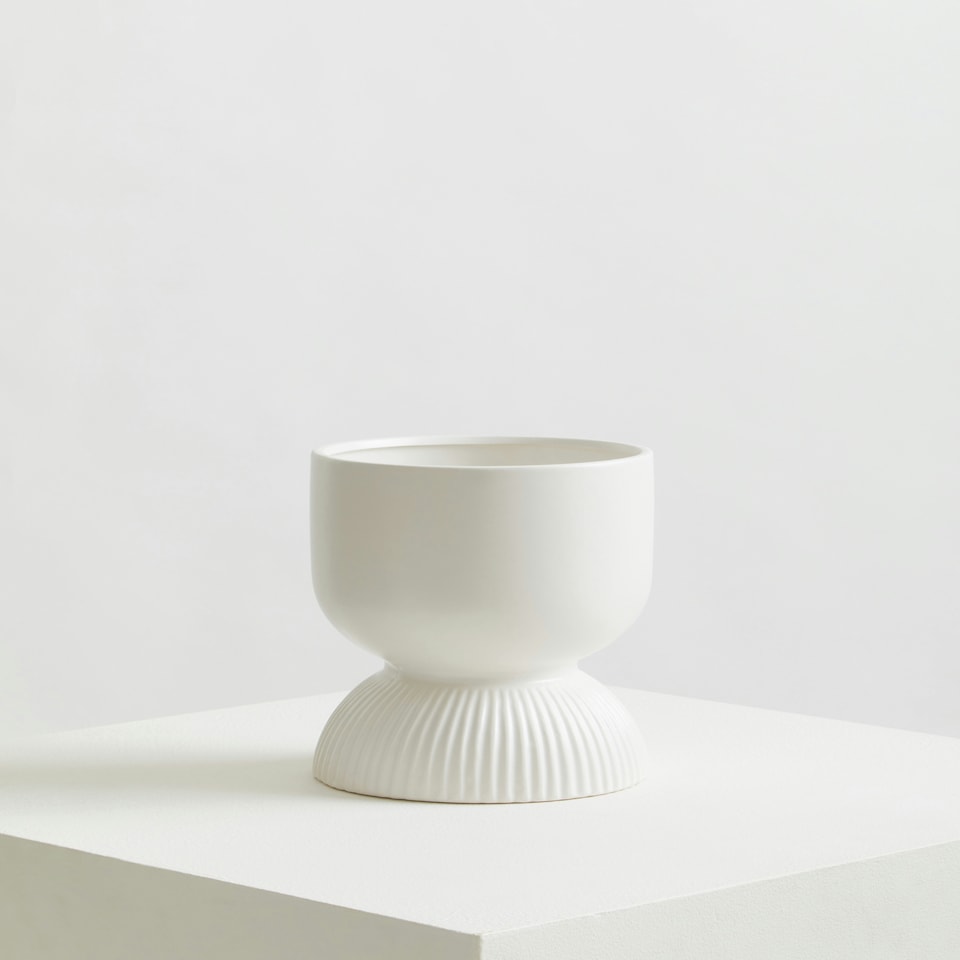 image 1 of Interiors by Premier Lightweight White Planter, Durable Ceramic Construction Outdoor Pot, Cylindrical Design Flower Planter White