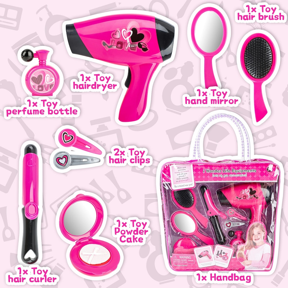 image 1 of Hairdressing & Vanity Beauty Set for Kids – Portable Role Play Styling Kit with Fashion Handbag