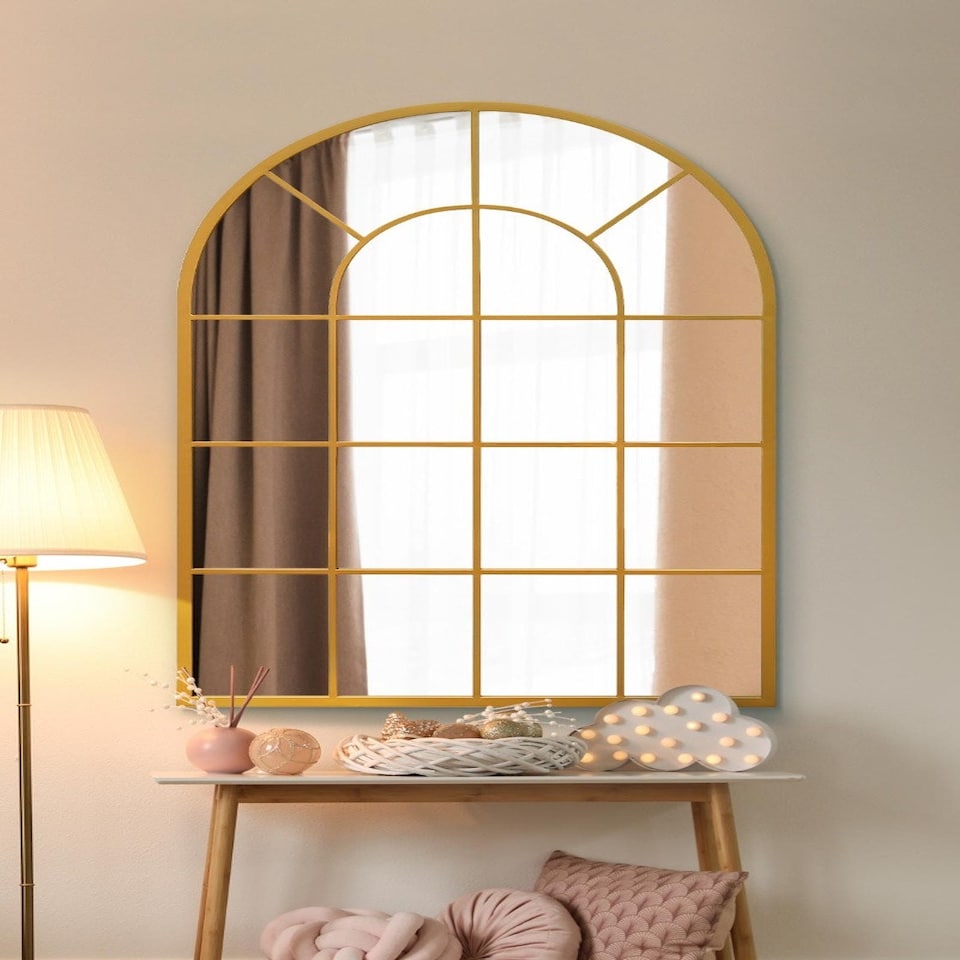 image 1 of The Arcus - Gold Framed Arched Window Leaner/Wall Mirror 47" X 31" (120x80CM) Suitable for Inside and Outside! Gold
