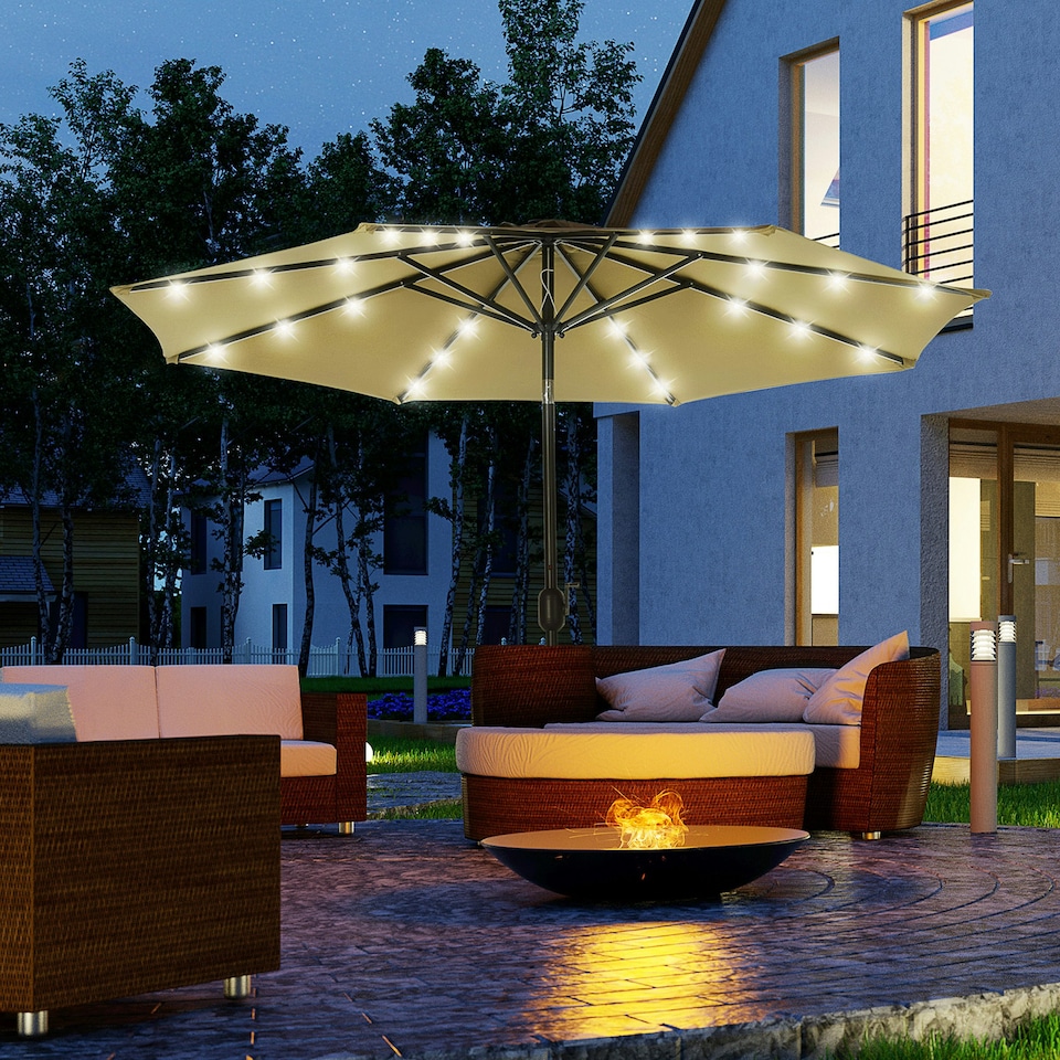 image 1 of Outsunny LED Solar Powered Parasol Umbrella Garden Tilt String Light