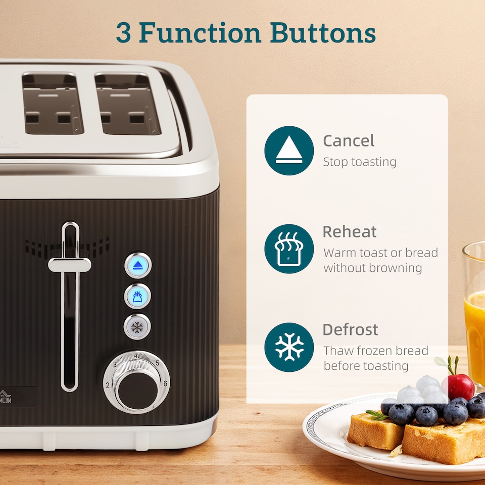 image 1 of HOMCOM Electric Stainless Steel Kettle and Toaster Set, 3000W 1.7L UK Strix Thermostat Fast Boil Kettle w Limescale Filter, Cool Touch Body, 4 Slice Toaster with 7 Browning Levels, Crumb Tray, Black