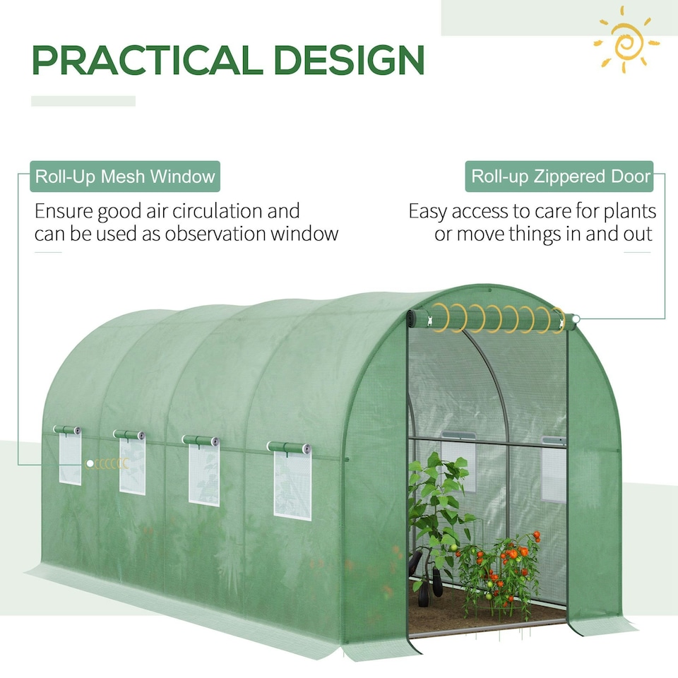 image 1 of Outsunny 4 x 2M Polytunnel Walk-in Garden Greenhouse with Zip Door and Windows