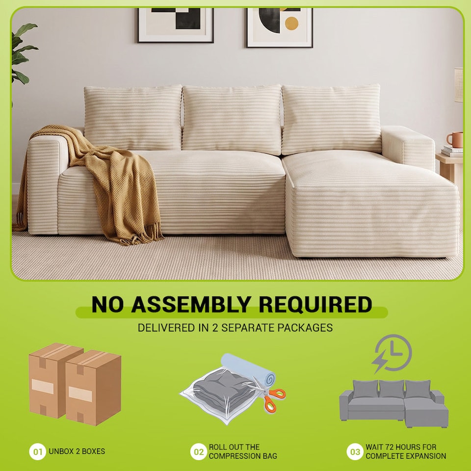 image 1 of Rattantree L Shaped Modular Sofa Corduroy Sectional Couch With Chaise