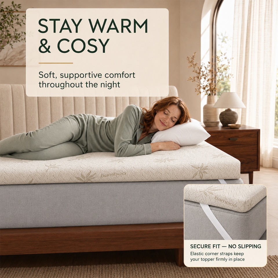 image 1 of Bamboo Memory Foam Mattress Topper I Cooling, Supportive & Hypoallergenic Bed Topper 2" (5cm) (135 x 190 x 5)
