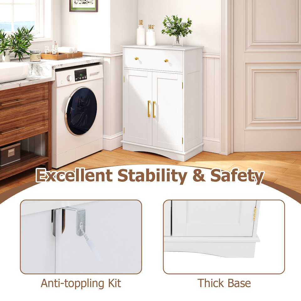 image 1 of COSTWAY Floor Storage Cabinet Buffet Sideboard with Drawer-White