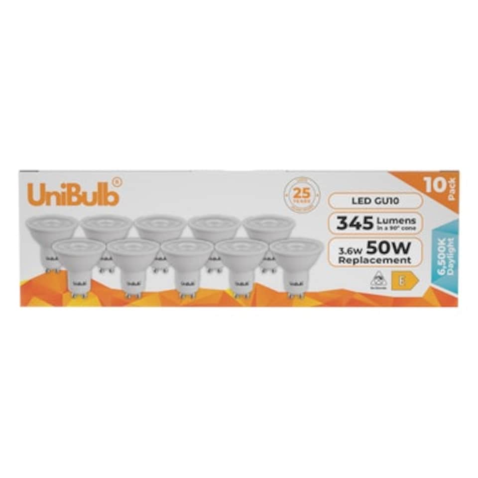 image 1 of UniBulb LED GU10 345lm 3.6W 6500K (Daylight) Light Bulb - Pack of 10