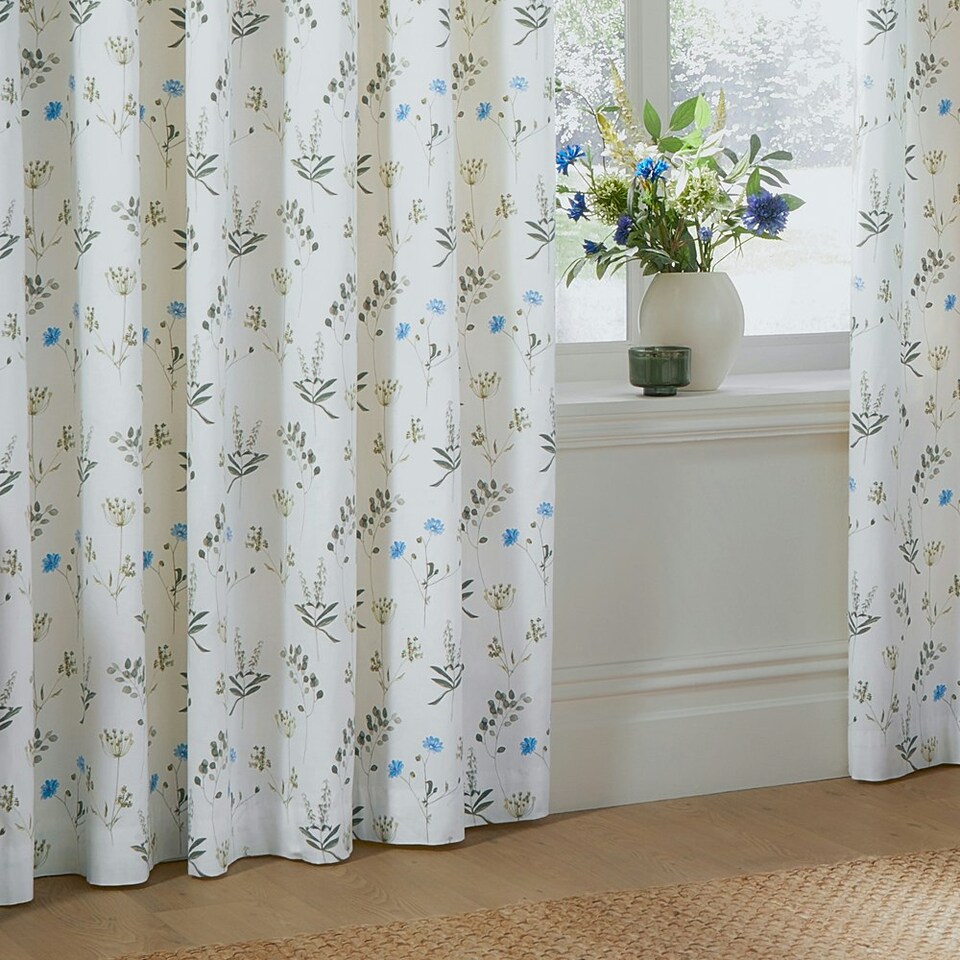 image 1 of Wylder Meadow Room Darkening 100% Cotton White/Cornflower Eyelet Curtains 117 x 137cm White | Cornflower White