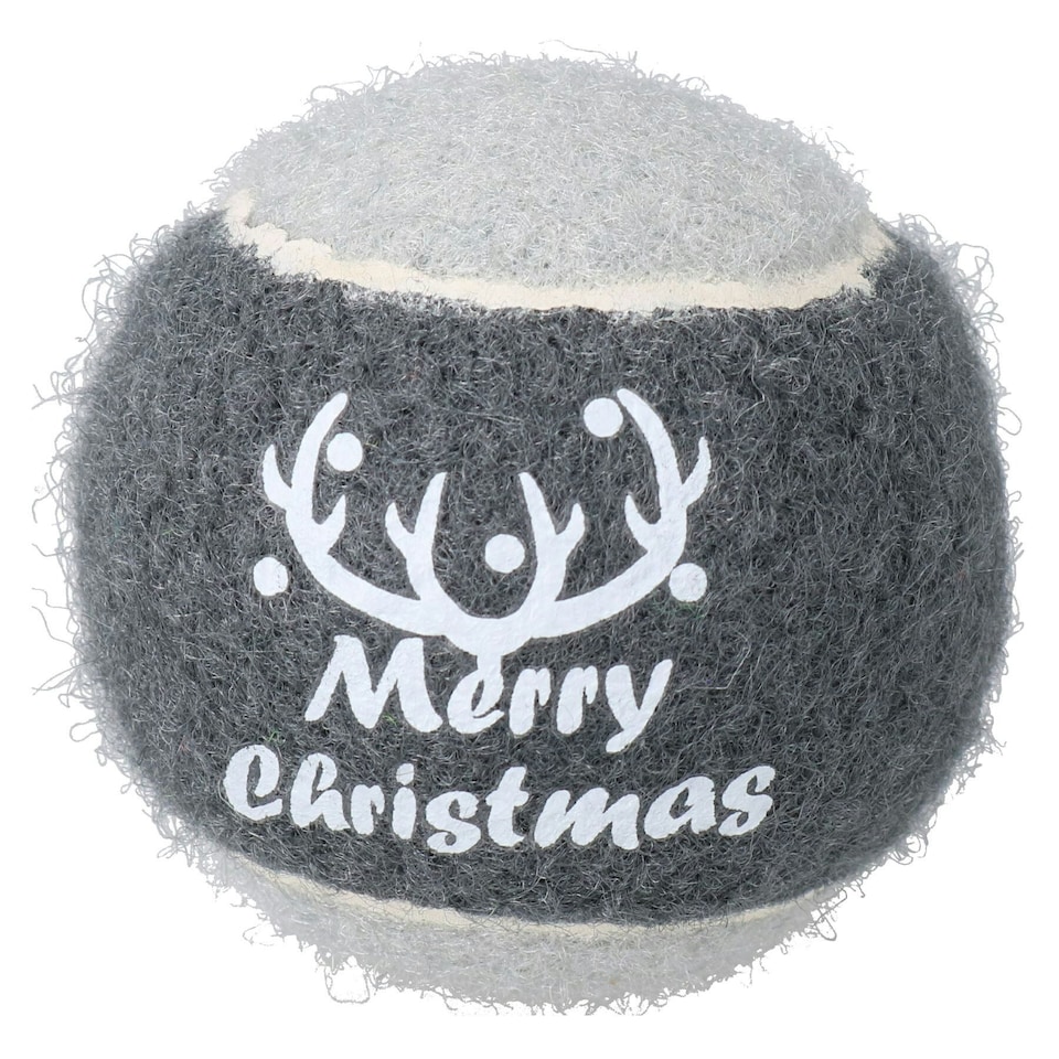 image 1 of 1PK Dog Festive Christmas Gift Grey 'Merry Christmas' Tennis Ball in Gift Box - 6cm