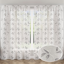 Oasis Grey Embroidered Leaf Design Voile Panels - Pair 140 x 183cm (55x72")