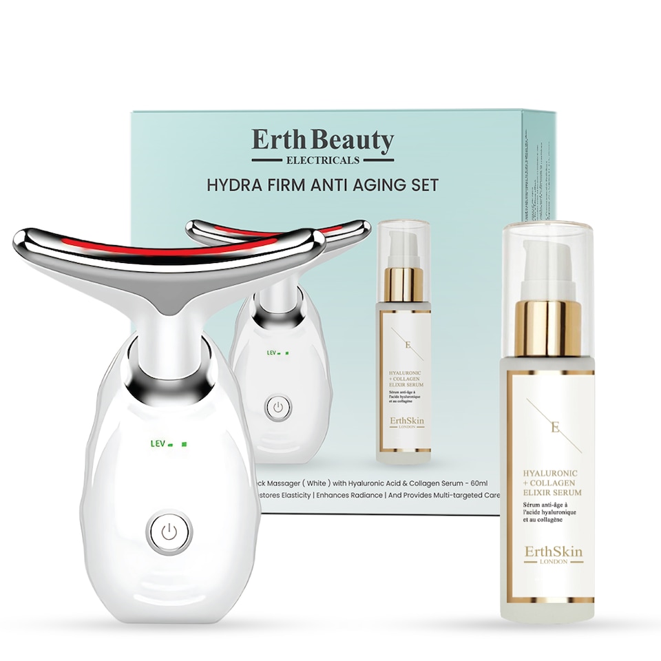 image 1 of Erth Skin London Hydra Firm Anti Aging Set ( Age -Defying Face And Neck Massager - White With Ha Serum)