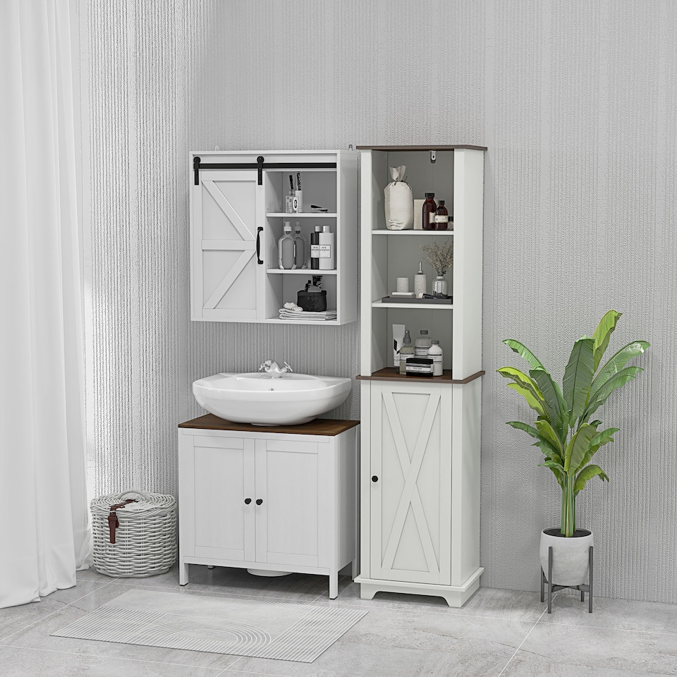 image 1 of kleankin Tall Bathroom Floor Cabinet, Free Standing Storage Cupboard with Door and Adjustable Shelves for Kitchen, Living Room, White