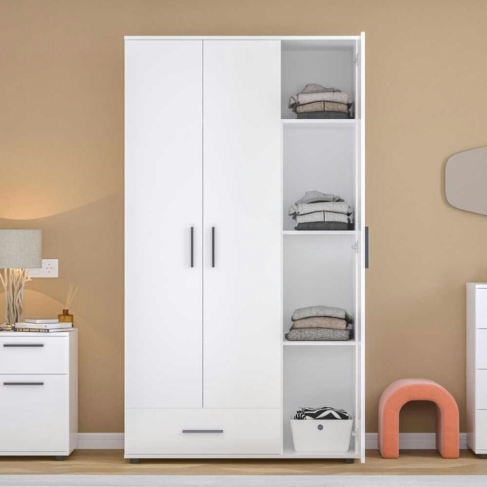 image 1 of Adore Matt White 3 Door 1 Drawer Combi Wardrobe with Shelves White