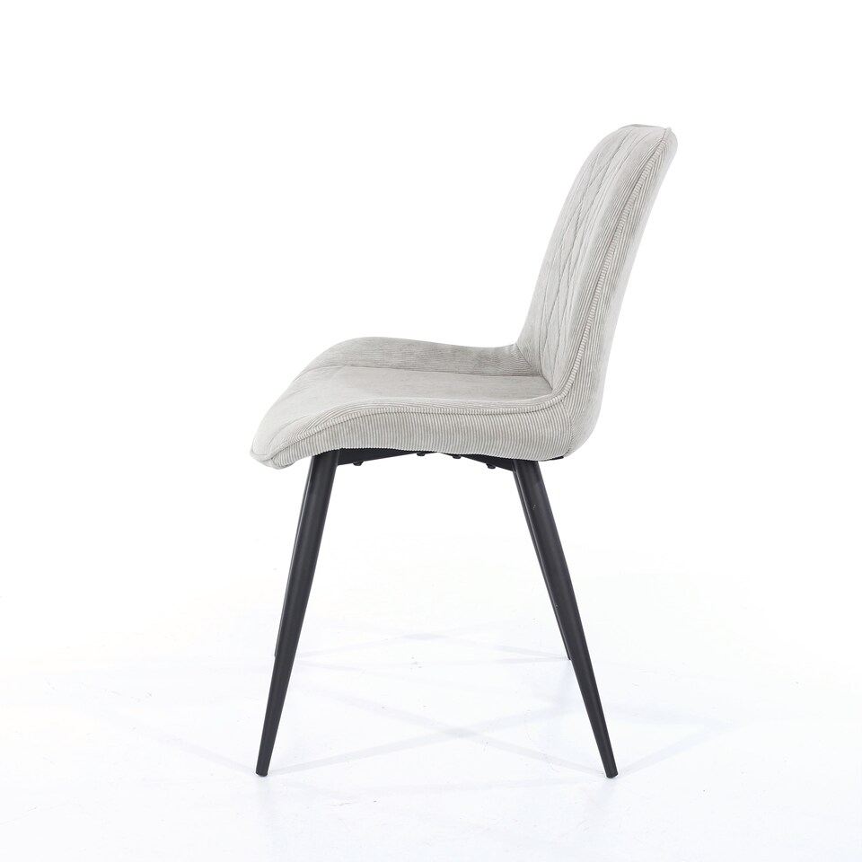 image 1 of Pair of Aspen Cord Fabric Diamond Stitch Dining Chairs with Curved Seat and Black Tapered Metal Legs | Grey | Light Grey | 1