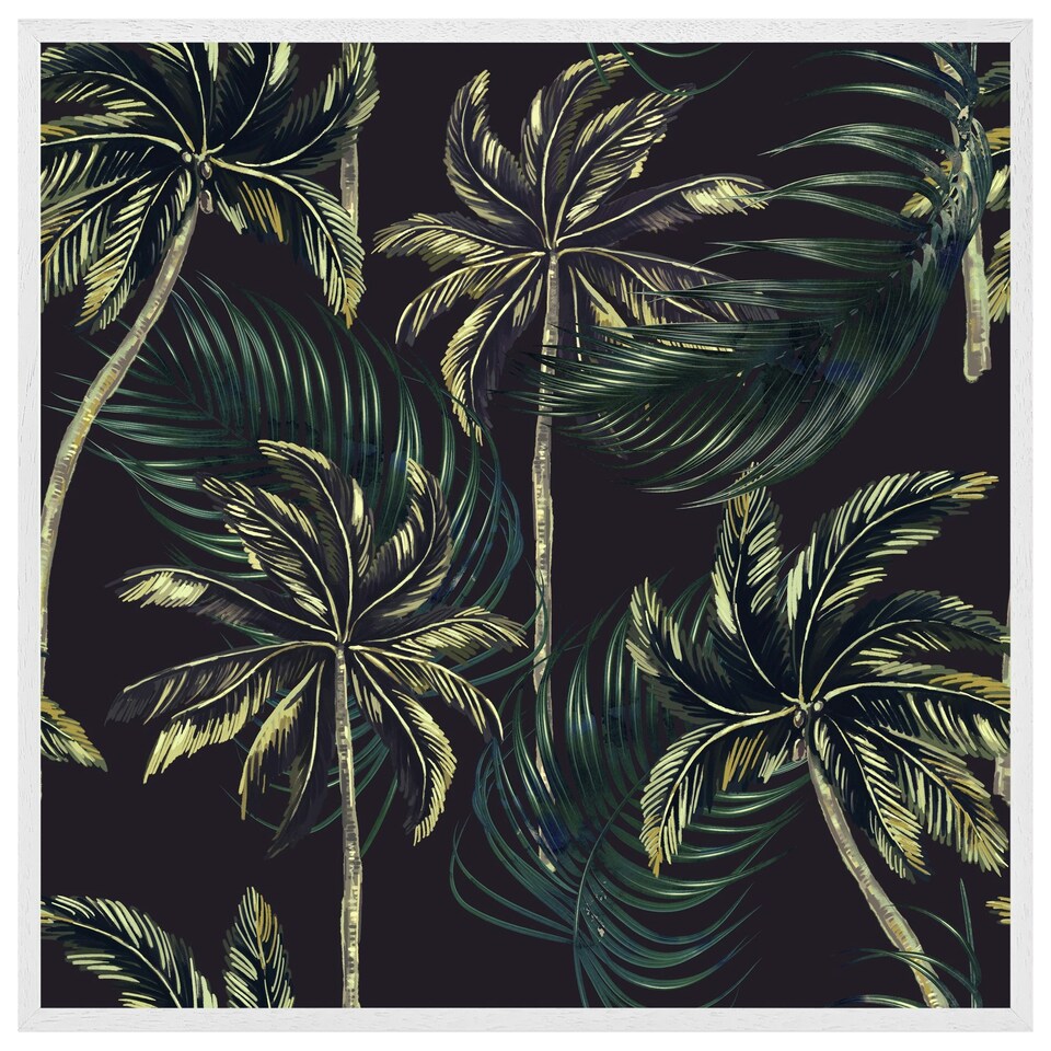 image 1 of Green palm on black (Picutre Frame) White | L