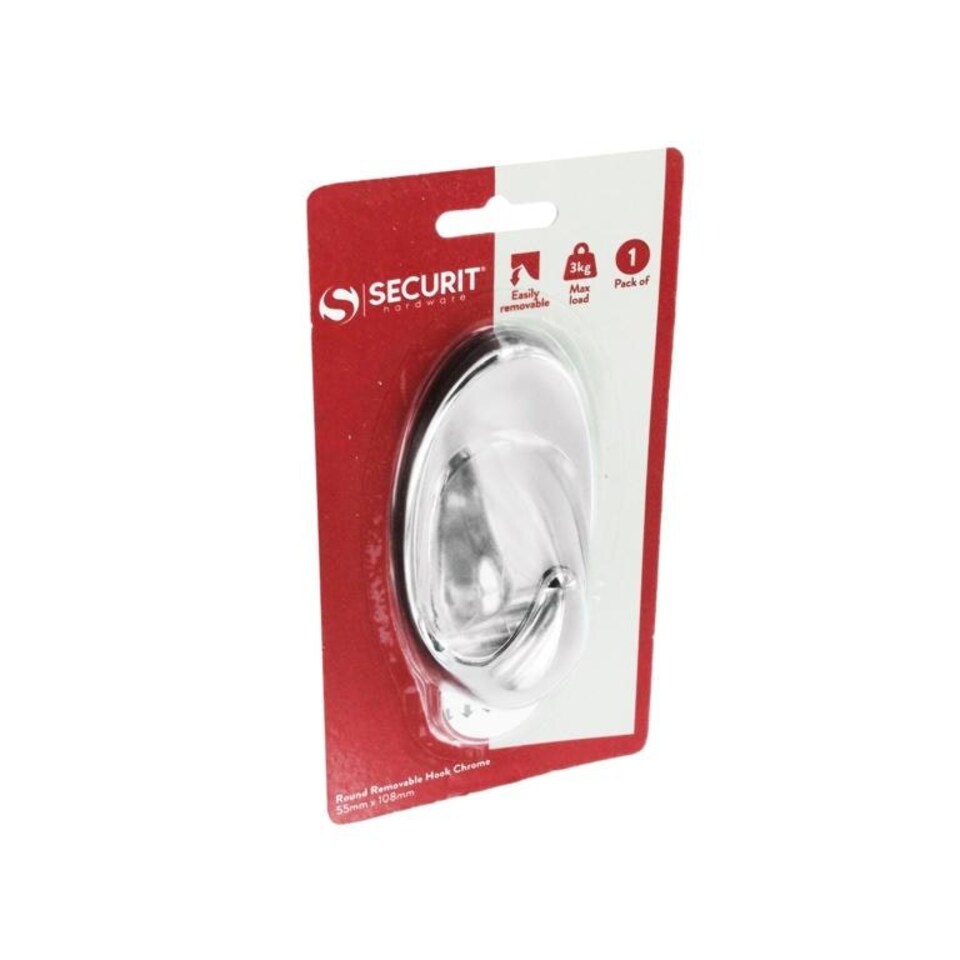 image 1 of Securit Chrome Oval Stick On Hook - Chrome - 110mm x 55mm
