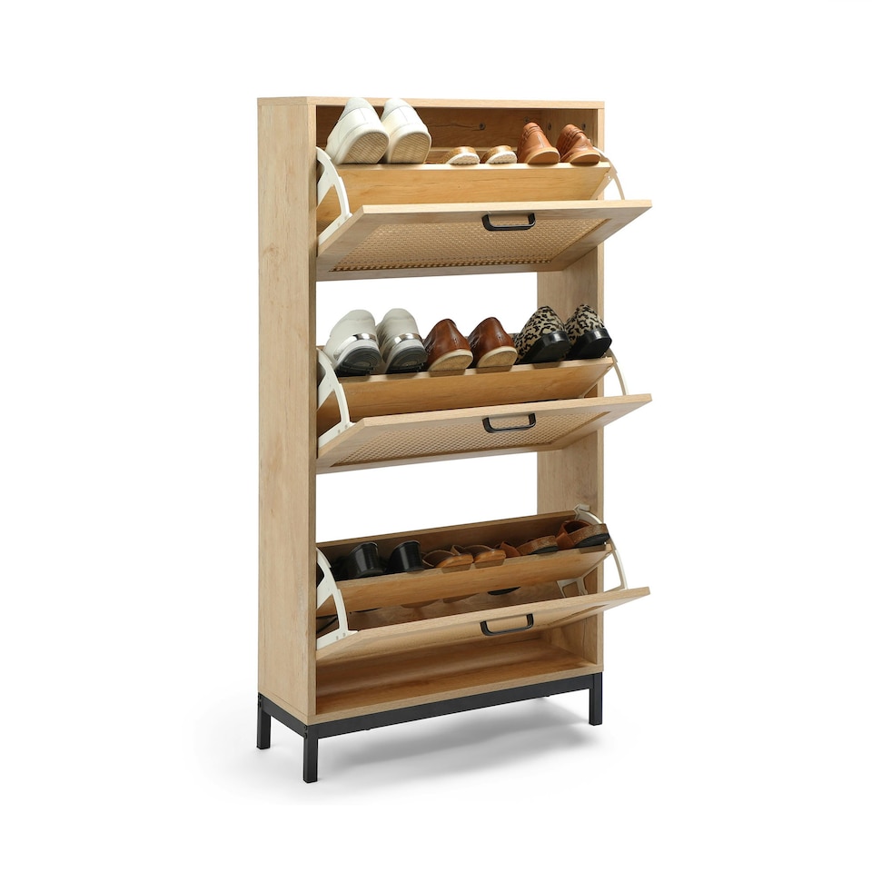 image 1 of VonHaus Lena Rattan 3 Drawer Shoe Storage Cabinet