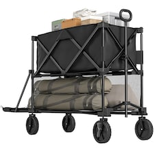 Outsunny Double Decker Folding Trolley Cart on Wheels, 200KG Capacity Black