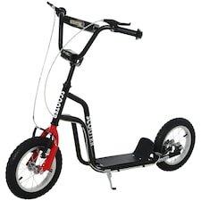 HOMCOM 75-80cm Kids Kick Scooter w/ Adjustable Handlebar Inflatable Wheels Black