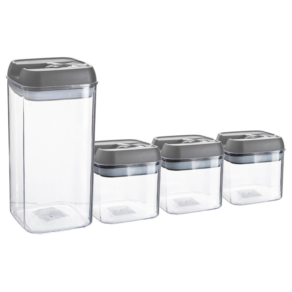 image 1 of Argon Tableware 4pc Food Storage Containers Set - Grey Airtight Plastic Storage Pantry Food Organiser with Flip Lock Lid 2 Sizes