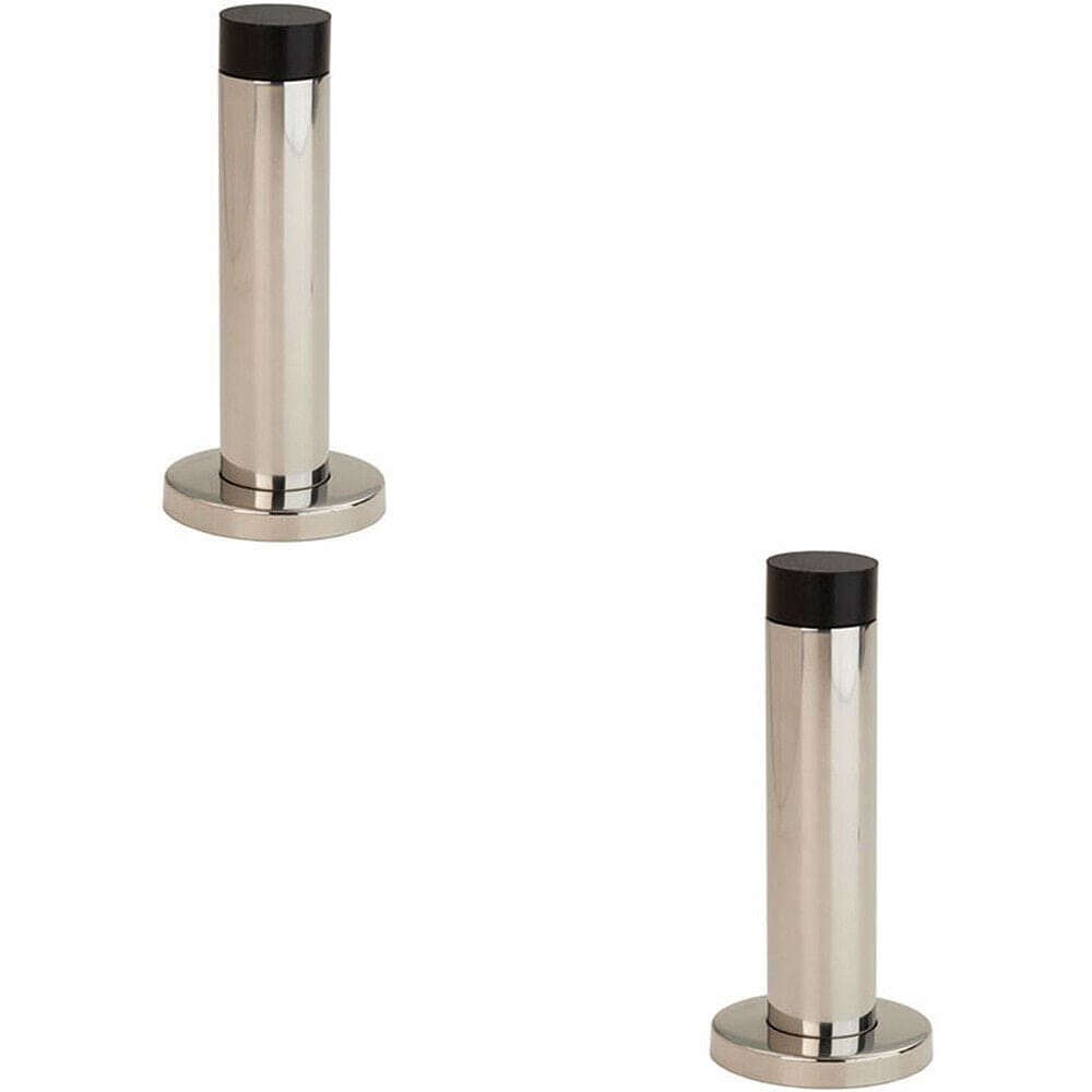 Loops 2x Wall Mounted Doorstop Cylinder on Rose Rubber Tip 102 x 22mm Bright Steel in Metallics
