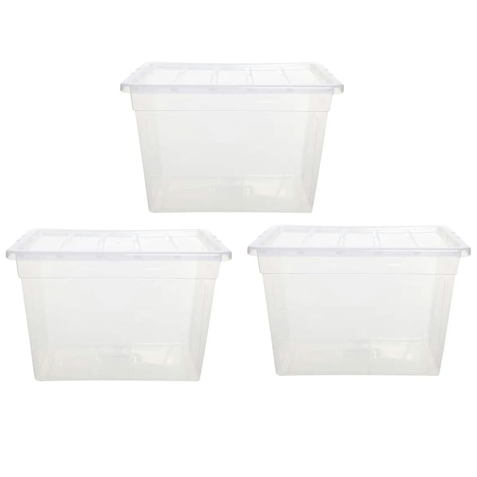 image 1 of 1 x 64L Clear Plastic Home Office Storage Containers Complete With Lids Ideal For Storing Clothes & Paper Work Clear