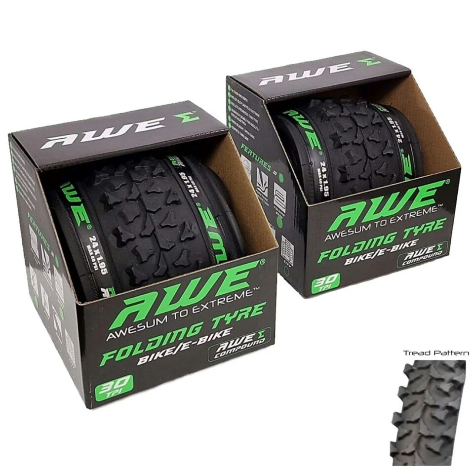 image 1 of AWE AWERide Set x 2 24" x 1.95" Folding Tyre Bike/E-Bike 40 PSI + 30 TPI