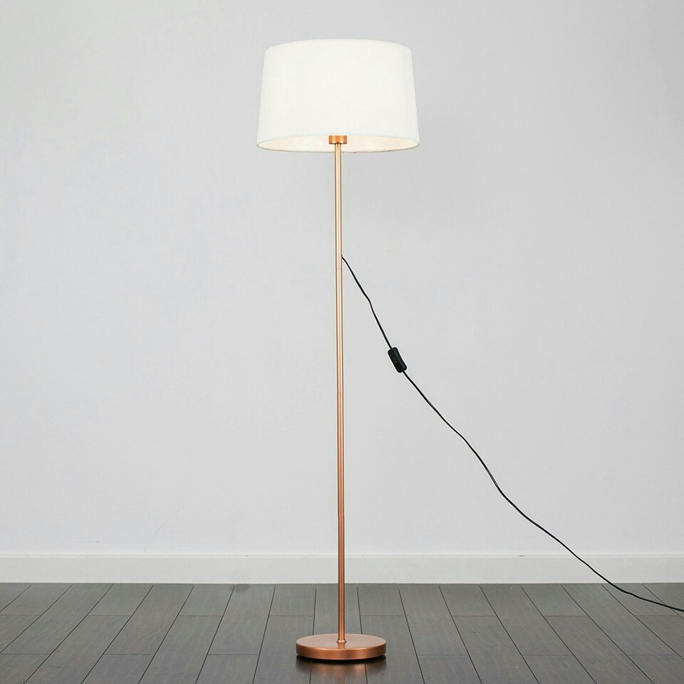 image 1 of ValueLights Charlie Copper Floor Lamp White Doretta Shade | Copper