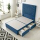 image 1 of Sunburst Divan Bed with 2 Drawers & 54'' Floor Standing Headboard Plush Velvet | Blue | Navy