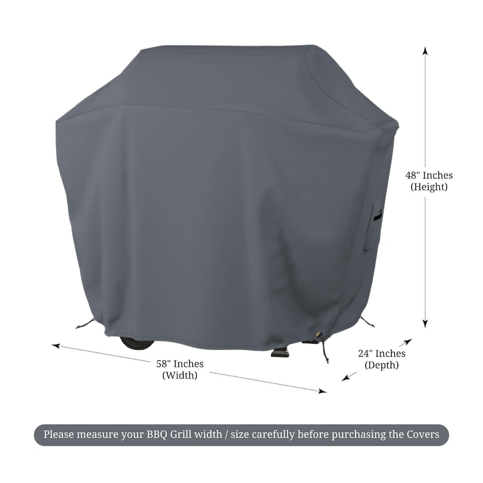 image 1 of Covers&All BBQ Grill Cover, 12 Oz Waterproof UV & Weather Resistant, Outdoor Cover with Air Vents, 58 in x 58 Inch, Grey